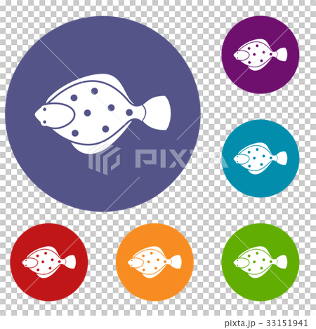 Flounder fish icons set 33151941