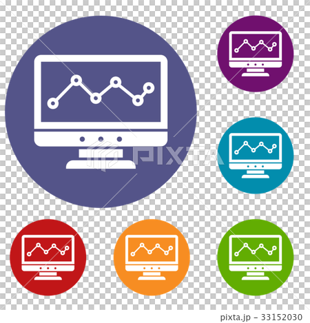 Graph in computer screen icons set Graph in computer screen icons set 33152030