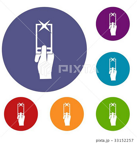 Hand photographs on smartphone icons set 33152257