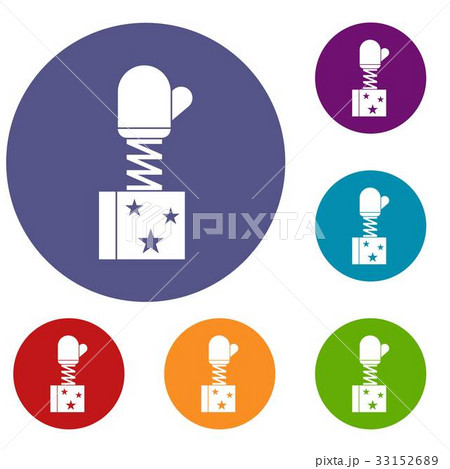 Hand on spring in box icons set 33152689