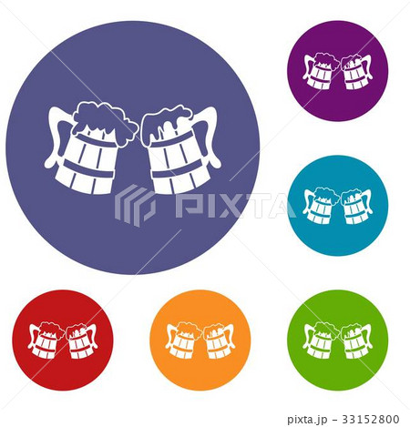 Wooden beer mugs icons set 33152800