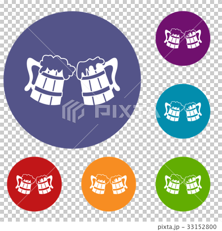 Wooden beer mugs icons set 33152800