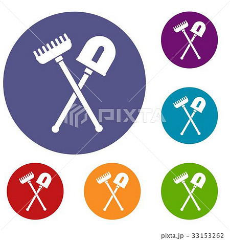Shovel and rake icons set Shovel and rake icons set 33153262