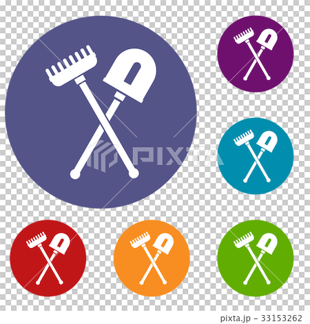 Shovel and rake icons set Shovel and rake icons set 33153262