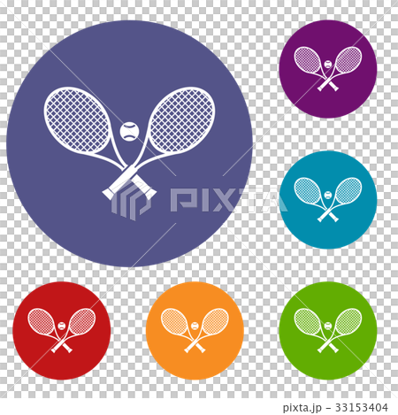 Crossed tennis rackets and ball icons set - Stock Illustration ...