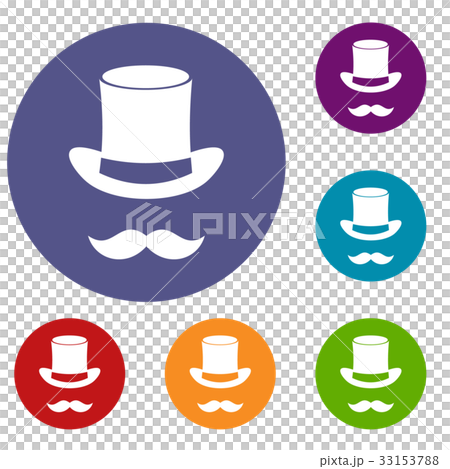 Magic black hat and mustache icons set 33153788