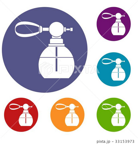 Perfume bottle with vaporizer icons set 33153973