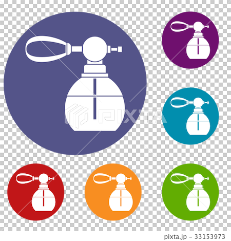 Perfume bottle with vaporizer icons set 33153973