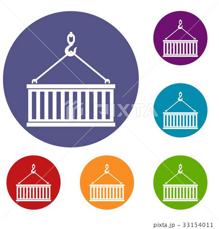 Crane hook lifts container icons set 33154011