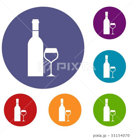 Glass and bottle of wine icons set 33154070