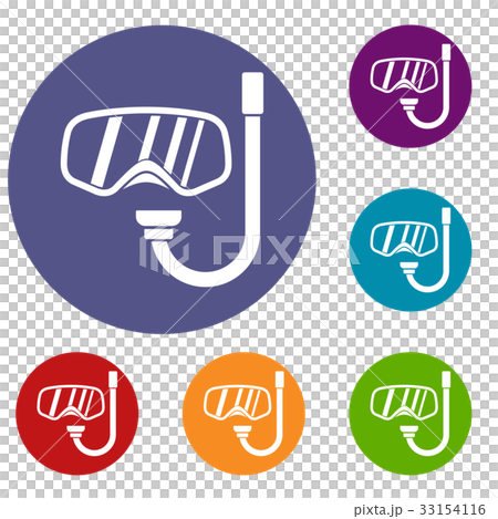 Goggles and tube for diving icons set Goggles and tube for diving icons set 33154116