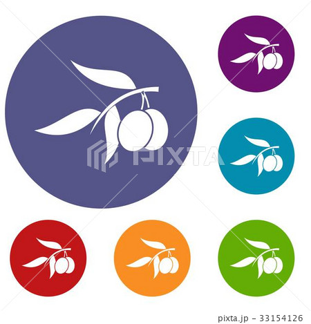 Olive tree branch with two olives icons set 33154126