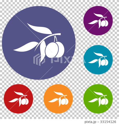 Olive tree branch with two olives icons set 33154126
