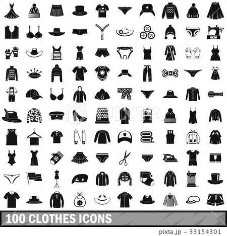 100 clothes icons set, simple style 33154301