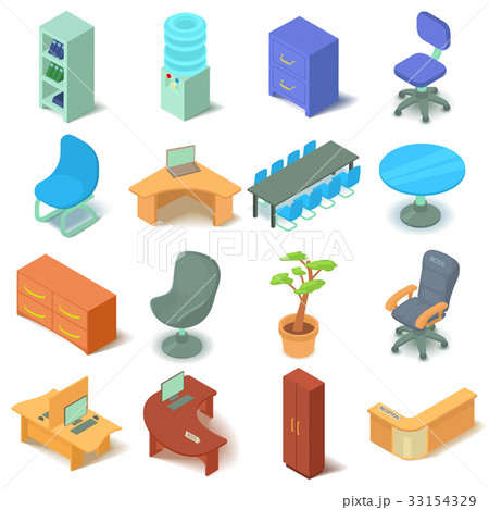 Office furniture icons set, isometric style 33154329
