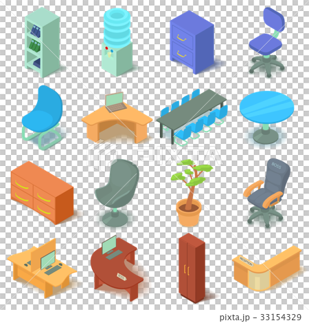 Office furniture icons set, isometric style 33154329