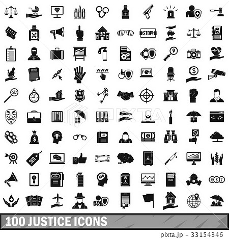 100 justice icons set, simple style 100 justice icons set, simple style 33154346