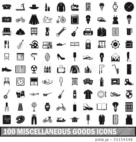 100 miscellaneous goods icons set, simple style 100 miscellaneous goods icons set, simple style 33154348