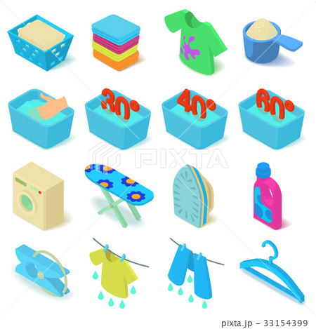 Laundry icons set, isometric style Laundry icons set, isometric style 33154399