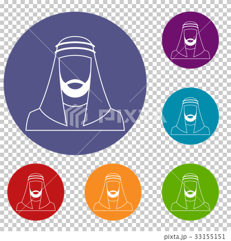 Arabic man in traditional muslim hat icons set Arabic man in traditional muslim hat icons set 33155151