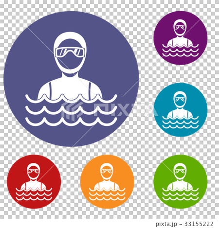 Scuba diver man in diving suit icons set Scuba diver man in diving suit icons set 33155222