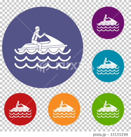 Man on jet ski rides icons set Man on jet ski rides icons set 33155299