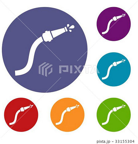 Fire hose with water drops icons set 33155304