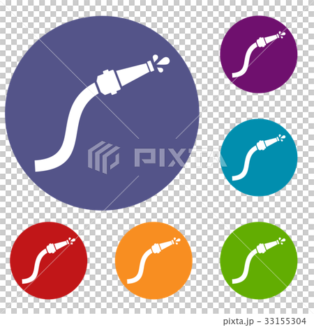 Fire hose with water drops icons set 33155304