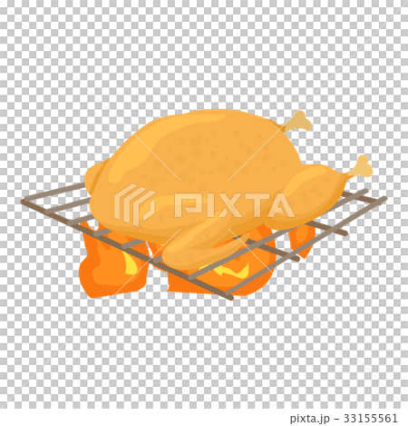 Chiken cooked on a barbecue icon, cartoon style Chiken cooked on a barbecue icon, cartoon style 33155561