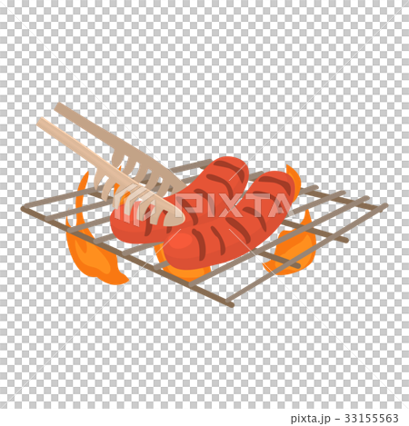 Cooking sausage on bbq icon, cartoon style Cooking sausage on bbq icon, cartoon style 33155563