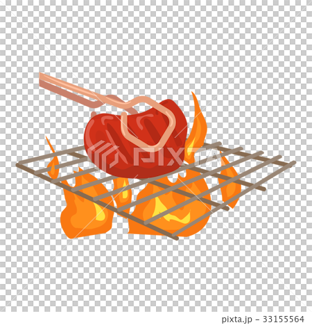 Cooking beef on barbecue icon, cartoon style 33155564