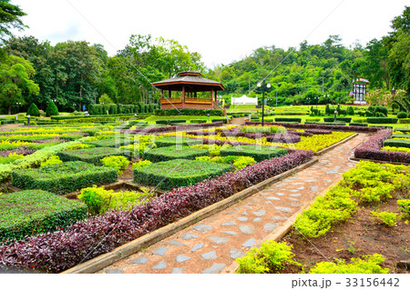 Country cottage garden path. Thai style pavilion  33156442