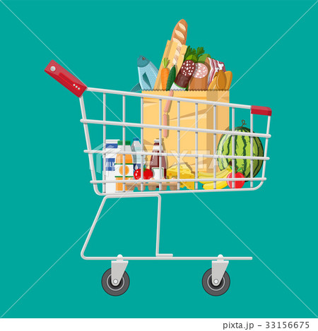 Shopping cart full of groceries products Shopping cart full of groceries products 33156675