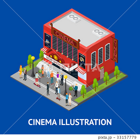 Cinema Building Card Isometric View. Vector 33157779