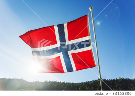Flag of Norway waving in the wind  33158806