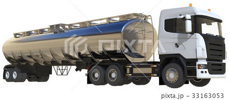 Large white truck tanker with a polished metal 33163053
