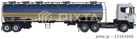 Large white truck tanker with a polished metal 33163066