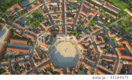 Establishing aerial view of star-shape town of 33164375
