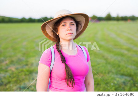 Close up portrait woman with freckles in summer Close up portrait woman with freckles in summer 33164690