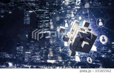 Concept of Internet and networking with digital cube figure on d Concept of Internet and networking with digital cube figure on d 33165562