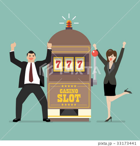 Slot machine jackpot with celebrate man and woman 33173441
