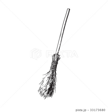 Single old twig broom, broomstick, traditional 33173680