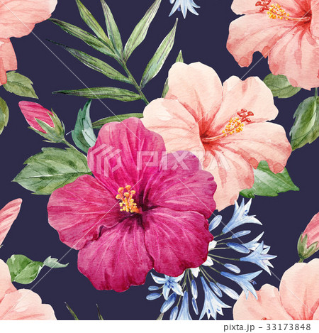 Watercolor tropical hibiscus pattern Watercolor tropical hibiscus pattern 33173848