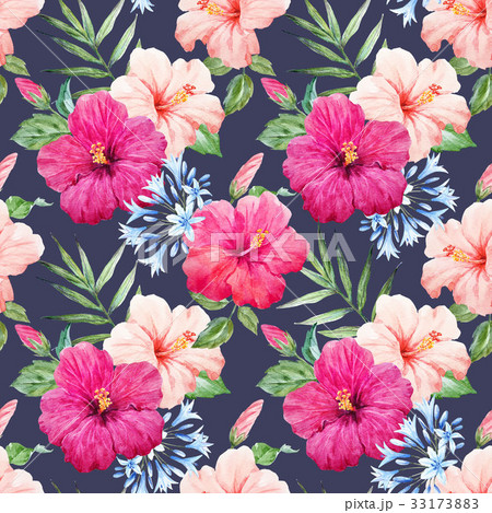 Watercolor tropical hibiscus pattern Watercolor tropical hibiscus pattern 33173883