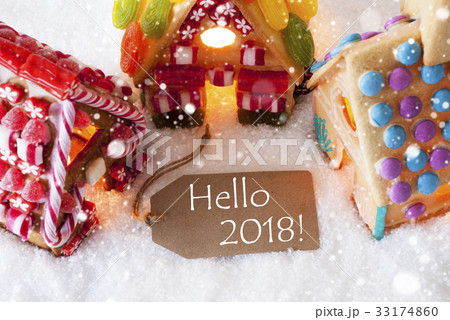 Colorful Gingerbread House, Text Hello 2018 Colorful Gingerbread House, Text Hello 2018 33174860
