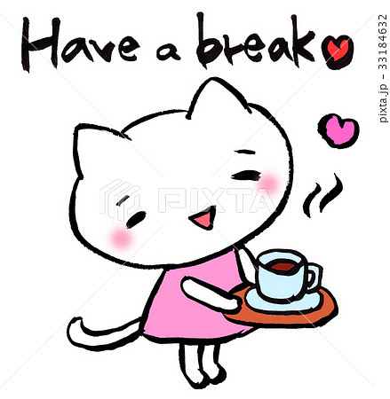 コーヒーを運ぶ白猫 Have A Break 英語のイラスト素材