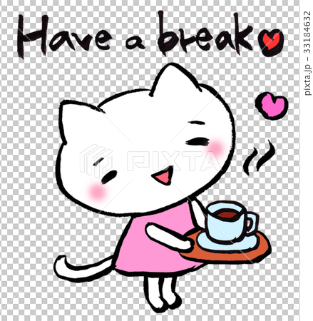 コーヒーを運ぶ白猫 Have A Break 英語のイラスト素材
