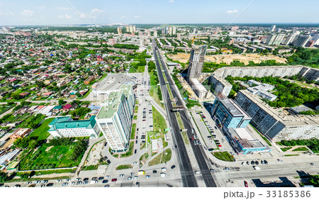 Aerial city view with crossroads and roads, houses 33185386