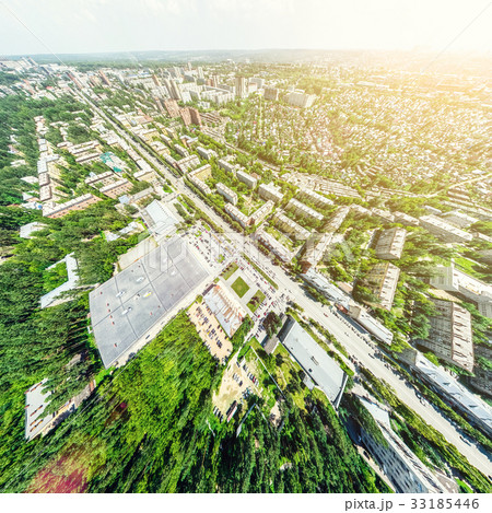 Aerial city view with crossroads and roads, houses Aerial city view with crossroads and roads, houses 33185446