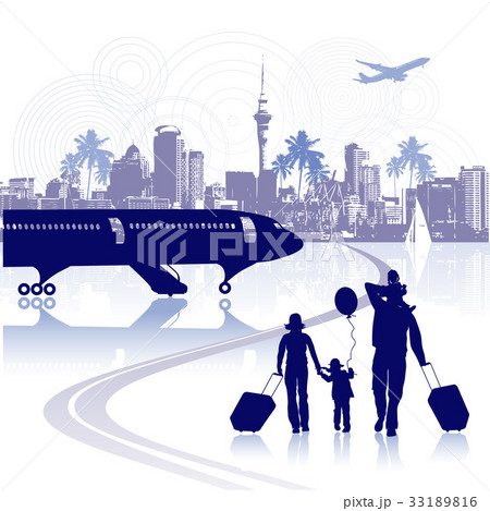 Happy family in airport, cityscape Happy family in airport, cityscape 33189816